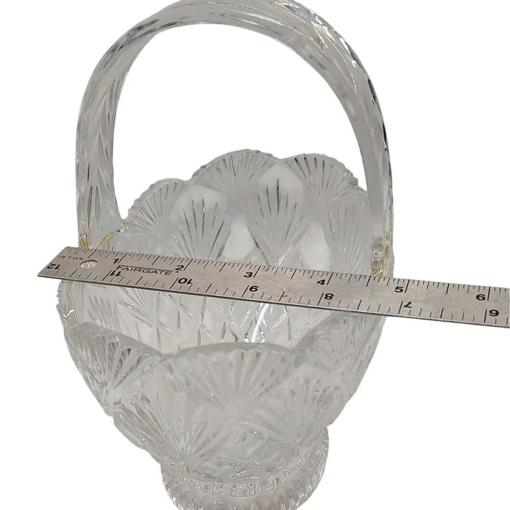 Imperial Slovakia‎ Lead Crystal Basket with Handle Diamond Fan Pattern SEE